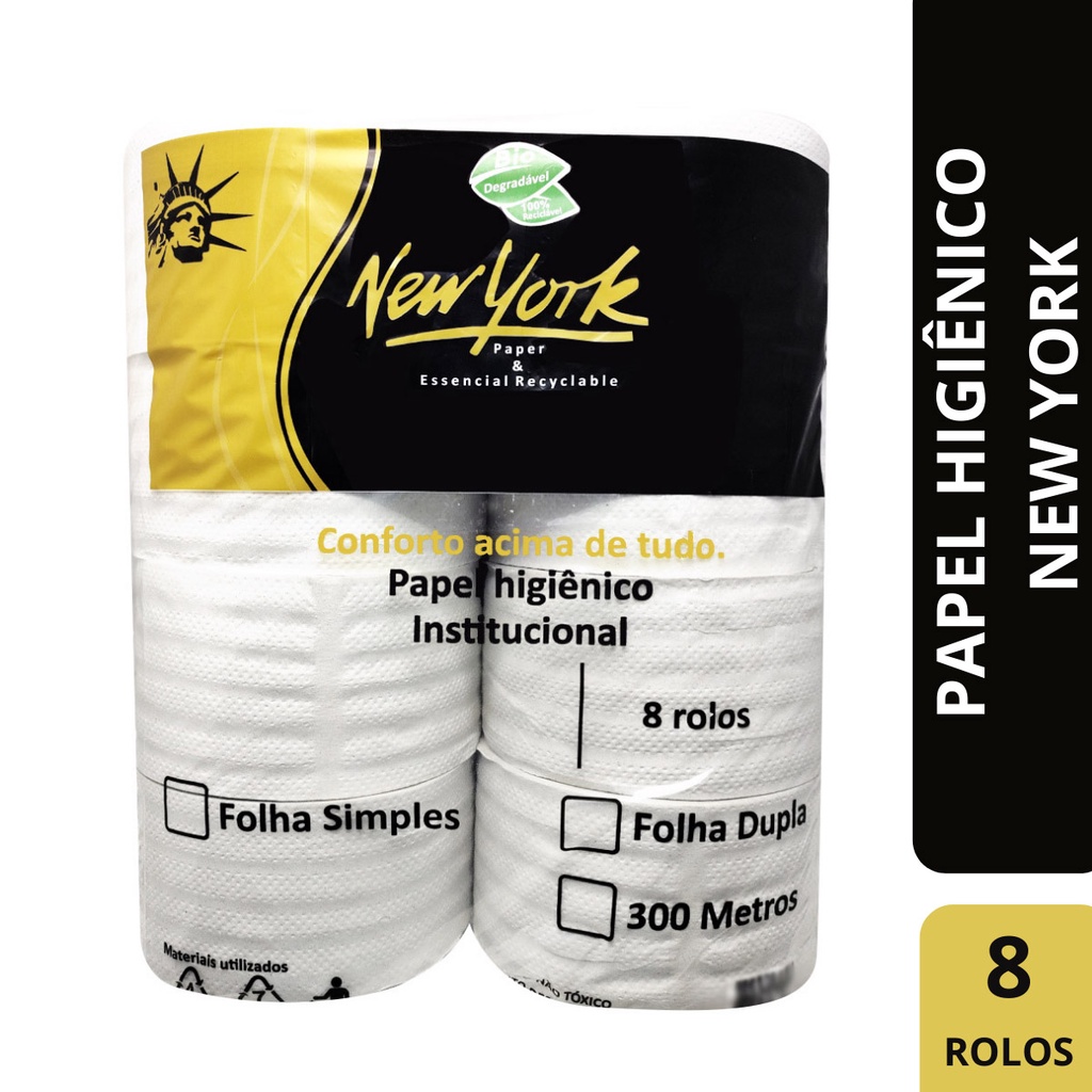 8 Rolos Papel Higiênico Rolão Luxo Econômico 300m Folha Simples Branco - New York em Oferta na Shopee