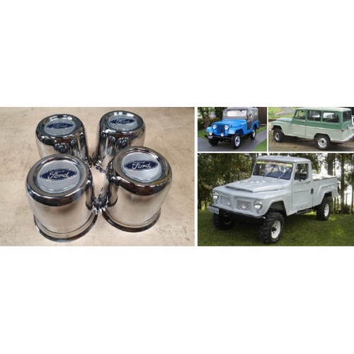 Jogo 4 Calotas Roda Willys Rural Jeep F1000 F100 F75 A10 C14 D10 D20 Furo Centro 110mm Aluminio