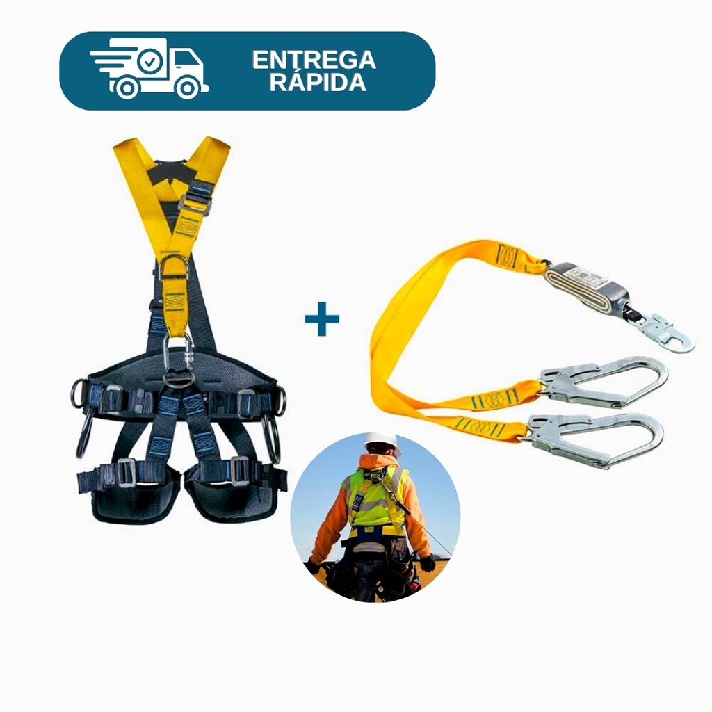 Cinto Paraquedista Segurança 4 Pontos Resgate Athenas AT 7033 GRE AC + Talabarte Duplo Y Com ABS