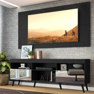 Rack c/ Painel e Suporte TV 65" c/ Espelho e Pés Retrô Flórida Multimóveis Preto em Oferta na Shopee