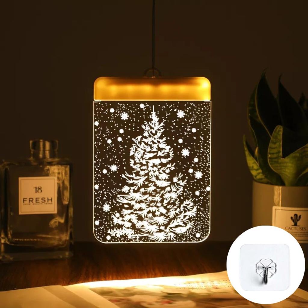 Luminária Natalina Suspensa Pendente Ventosa Arvore Decoração Natal Painel Led 3d Vidro Vitrine Lojas