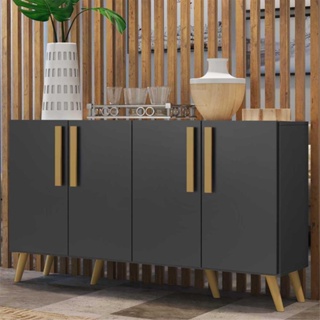 Aparador Buffet 4 Portas com Pés Retrô Viena Multimóveis Preto/Natural em Oferta na Shopee