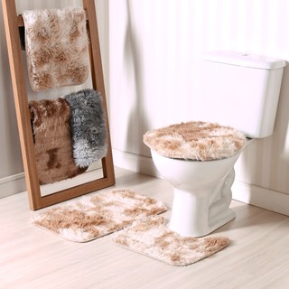 Jogo de Banheiro Tapete Luxo Fluffy Conjunto 3 Peças Bene Casa Antiderrapante;Sortido