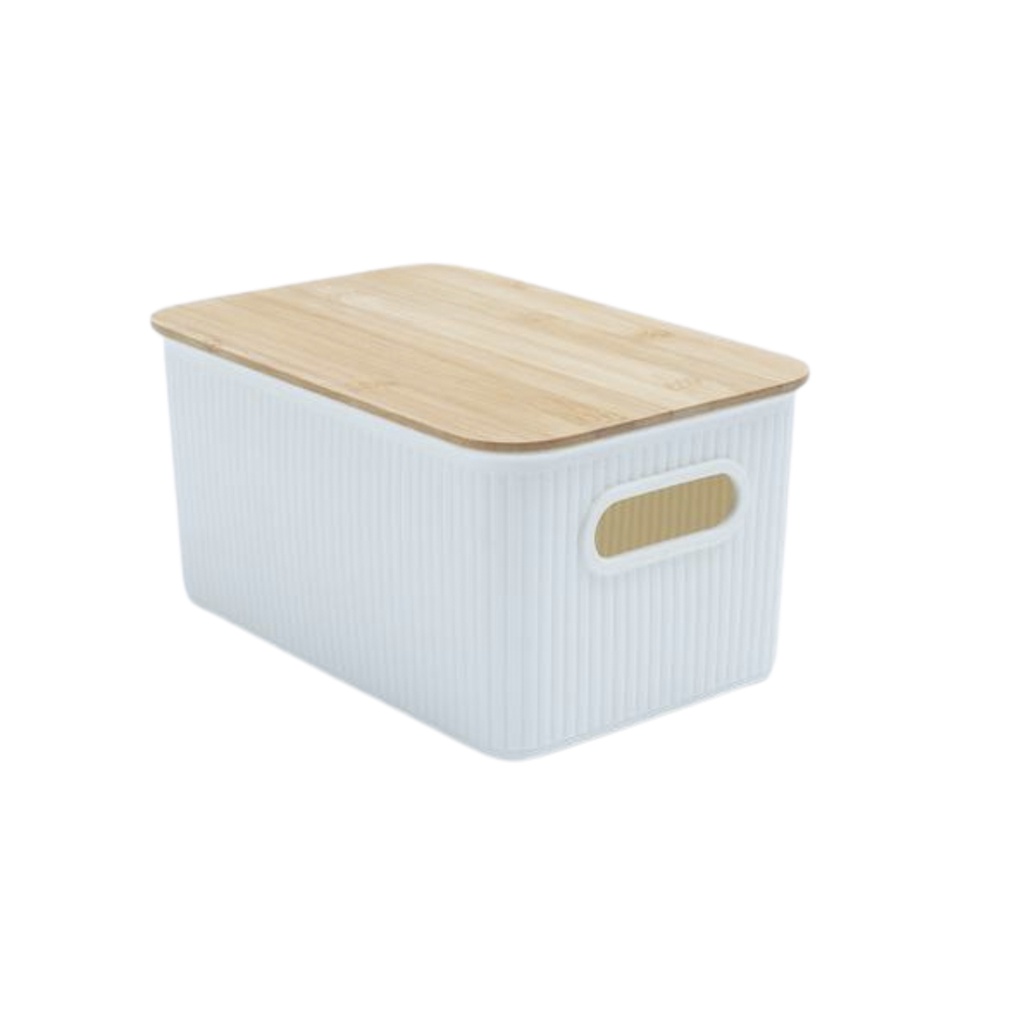 Caixa organizadora canelada com tampa de bambu 6l - Oikos
