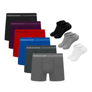 Kit 10 Cuecas Boxer Microfibra Sem Costura +6 Pares de Meias