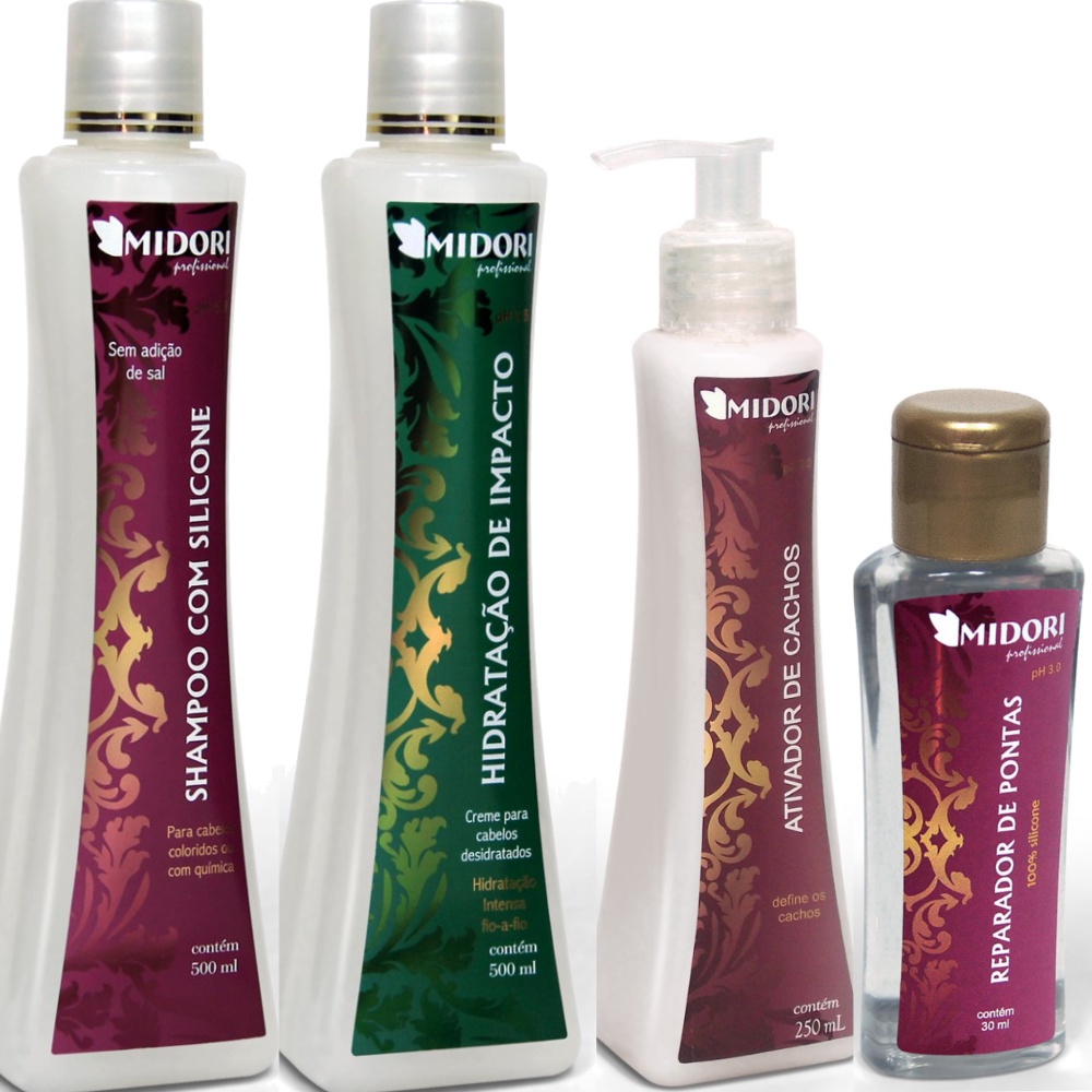 Kit Cachos Midori Com Silicone Hidratação Ativador Reparador