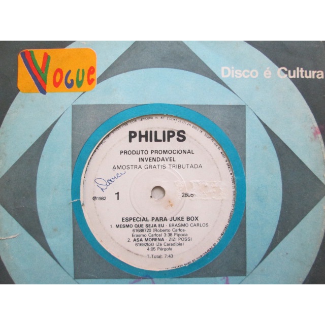 Compacto Vinil - ESPECIAL PARA JUKE BOX / 4 FAIXAS / Erasmo Carlos / Sidney Magal / Zizi Possi / Julia Graciela / 1982 / Exelente / Gravação Original PHILIPS / Raríssimo