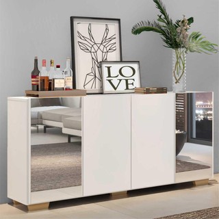 Aparador Buffet c/ Espelho e Pés Quadrados Vegas Multimóveis Branco/Natural em Oferta na Shopee