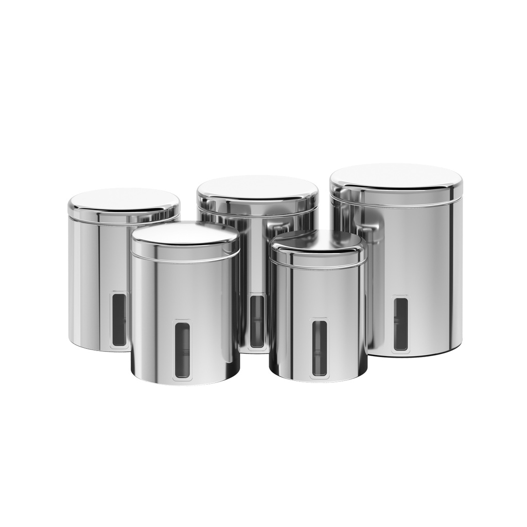 Conjunto de Potes para Mantimentos com Tampa e Visor - Brinox Suprema 5 Peças Aço Inox