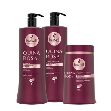 Kit Haskell Quina Rosa Shampoo Condicionador e Máscara 900g
