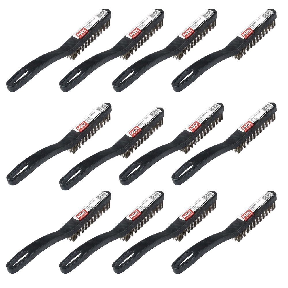 Kit 12 unidades Escova De Aço Cabo de Plástico 3 fileiras - Max em Oferta na Shopee