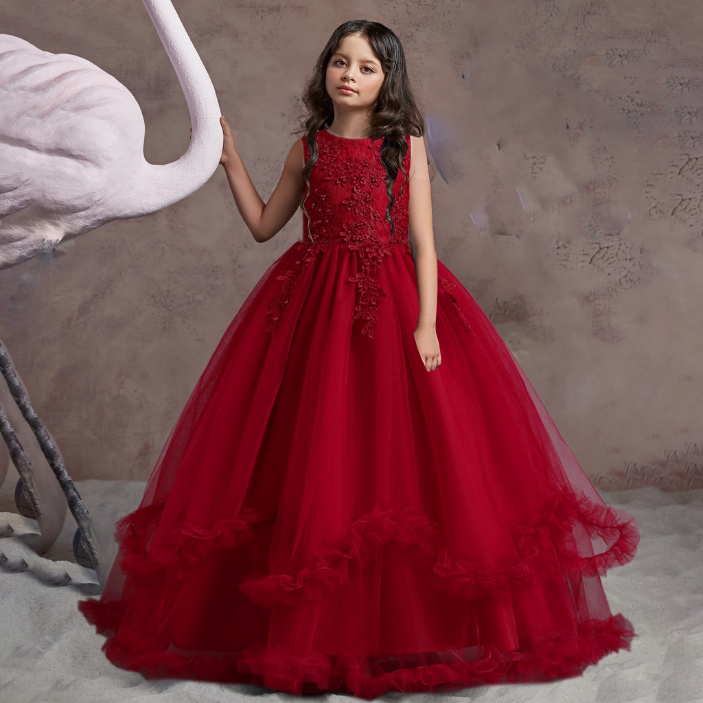 Imagem Dama De Honra Vintage Vestido Longo Para Crianças Meninas Fantasia Tulle Branco Concurso Princesa De Festa De Casamento