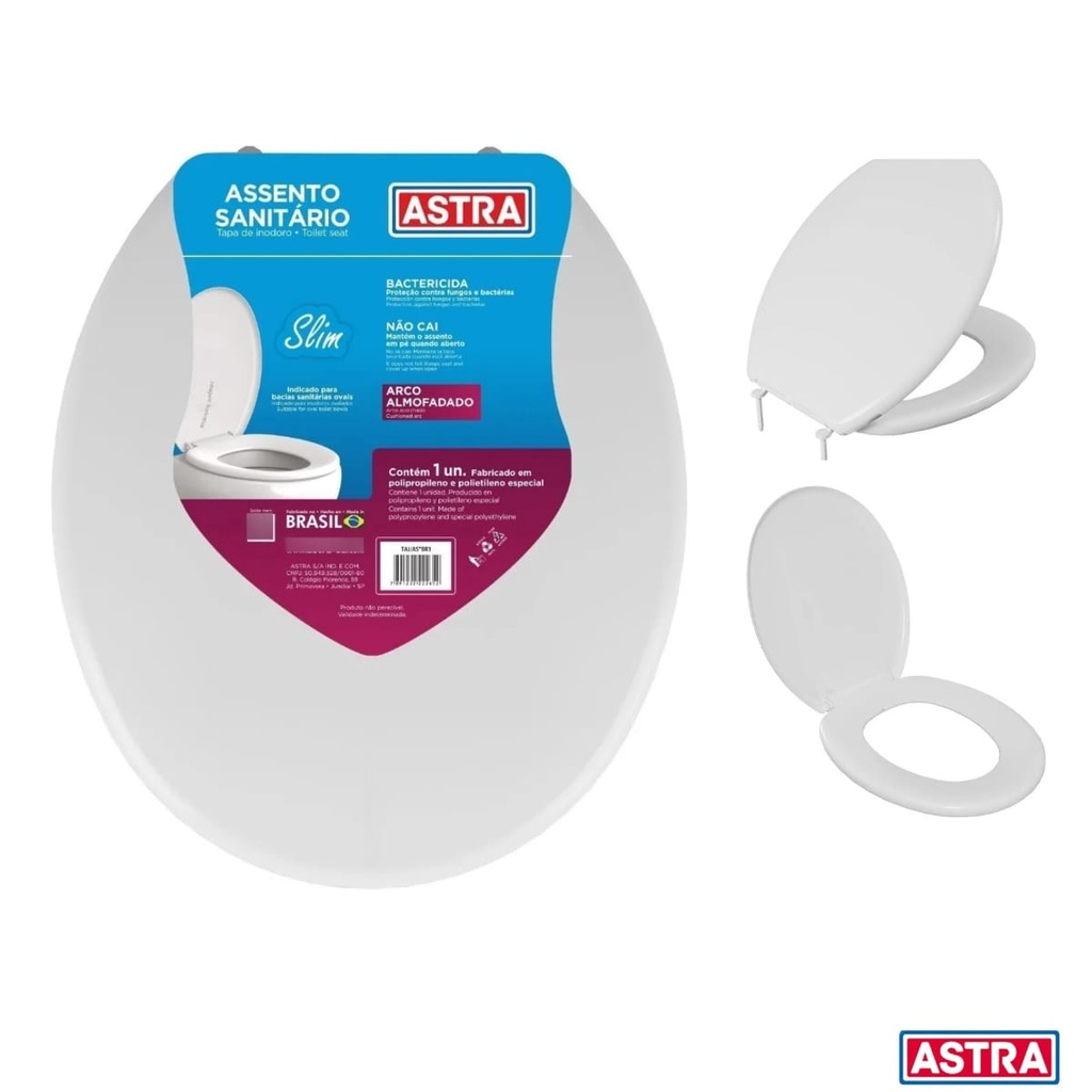 Assento Tampa De Vaso Oval Universal Slim Almofadado - Branco Astra Universal