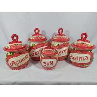 Pote Mantimentos Cozinha Cerâmica Decorativo 5 peças