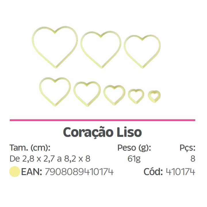 Kit Cortador Coração Liso - 8 Peças (Blue Star)//