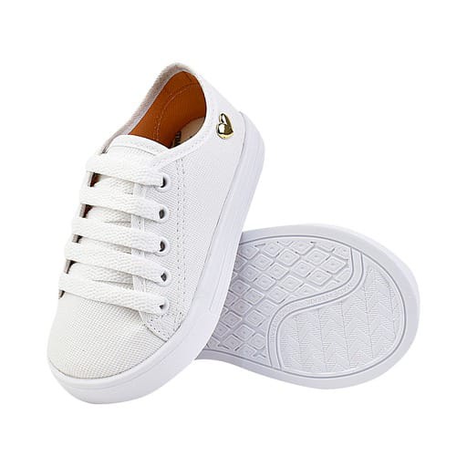 Tênis juvenil Menina Casual Branco com Cadarço e pingente de coração confortavel passeio escola em Oferta na Shopee