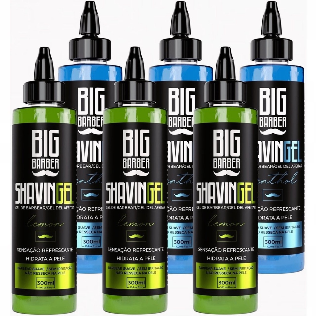 Kit Shaving Gel Barbear Bisnaga Big Barber Lemon + Menthol Caixa Com 6 Unidades em Oferta na Shopee