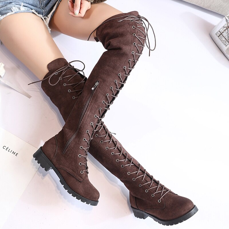 lace up flat over the knee boots