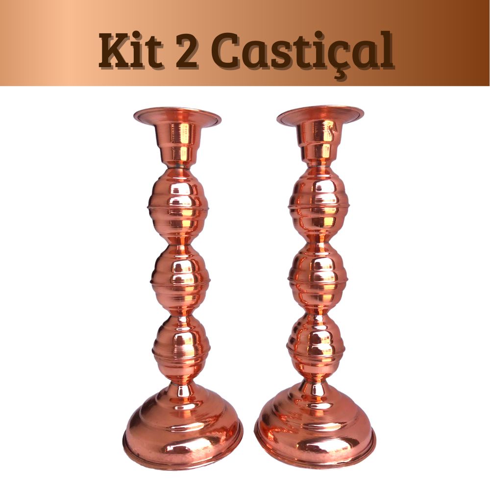 Kit 2 Castiçais em Cobre Puro 17cm Castiçal para Vela Mesa Posta Decoração Jantar Casamento Par