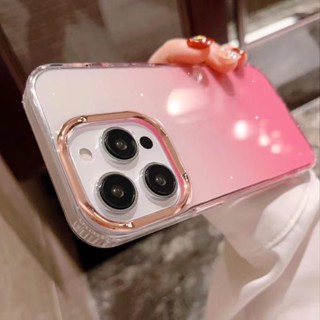 Capa De Celular Gliente De Lente Metálica Gradiente Para iPhone 14 13 12 pro max 11 14 Plus INS Estilo Transparente Anti-Impacto Rígida