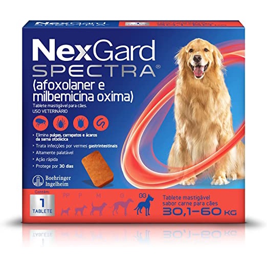 NexGard Spectra Antipulgas e Carrapatos e Vermífugo para Cães de 30,1 a 60kg - Pets