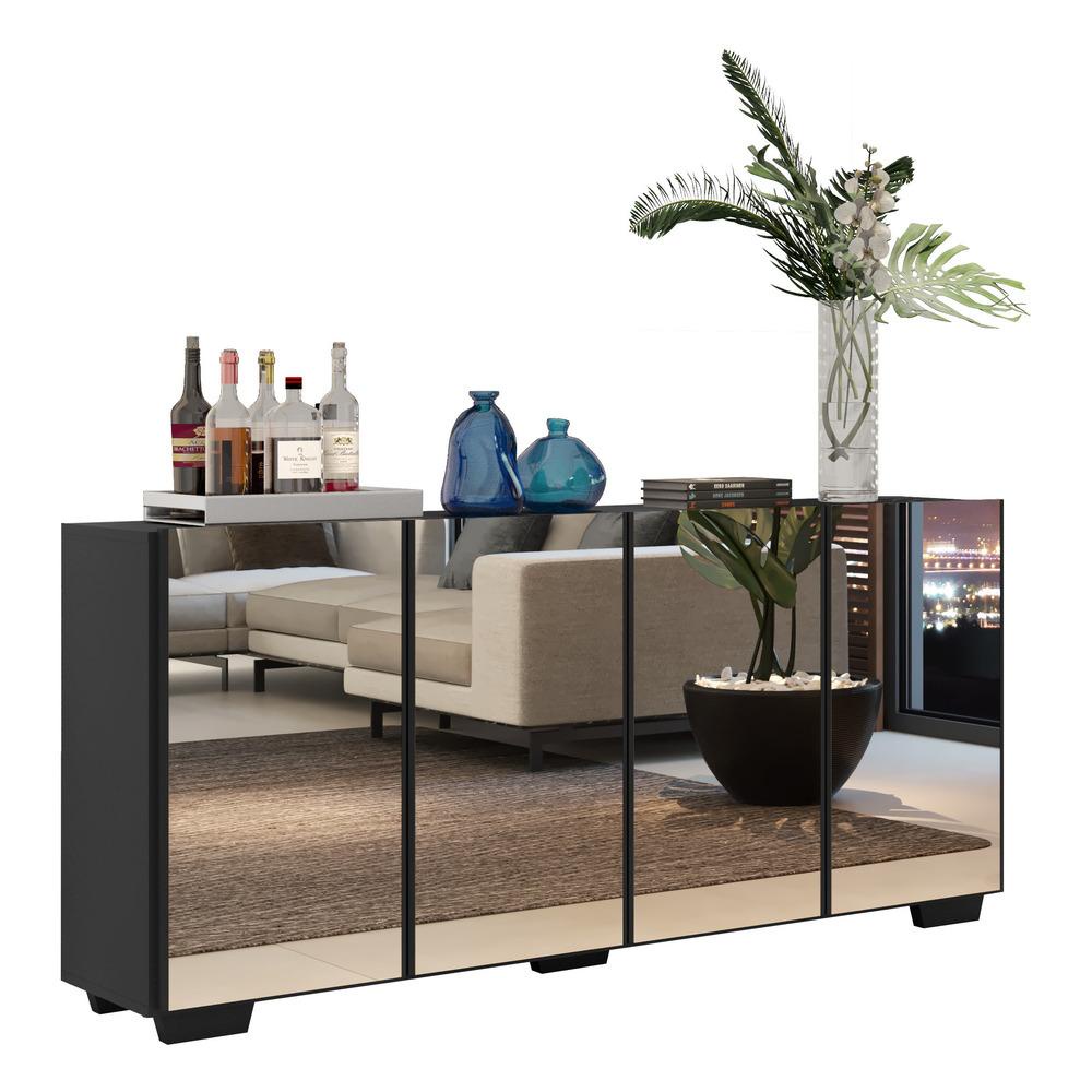 Aparador Buffet com Espelho Multimóveis Vegas com 4 Portas FG3560 Preto em Oferta na Shopee