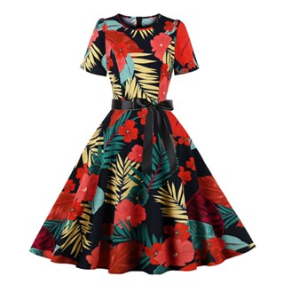 Vestido De Festa Vintage Estampado Com Manga Bolha Comprimento De Joelho Vestidos Femininos Casuais