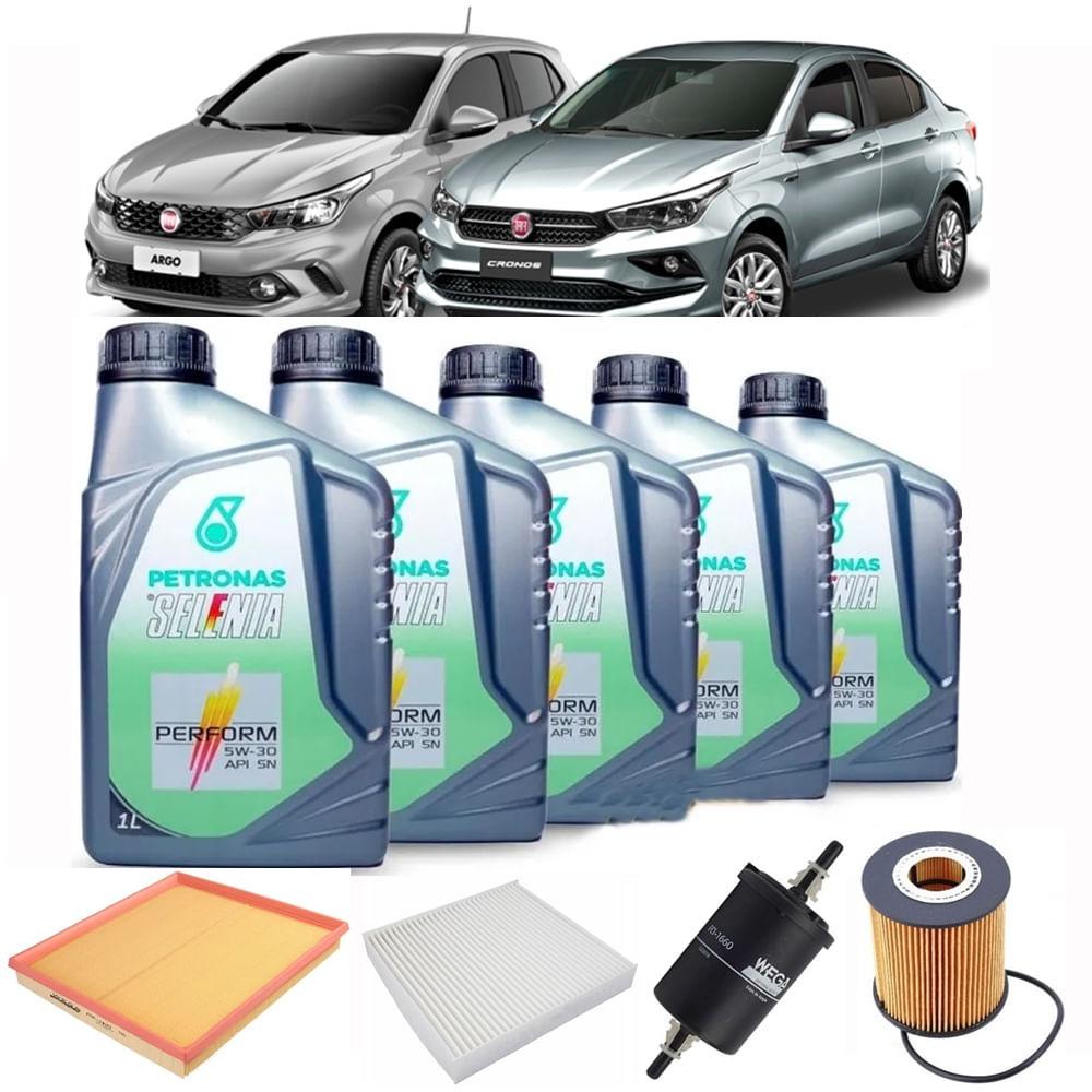 Kit Revisão Troca De Oleo 5w30 Selenia Perform + Filtros Fiat Argo e Cronos 1.8 HGT e Precision 2017 2018 2019 2020 2021