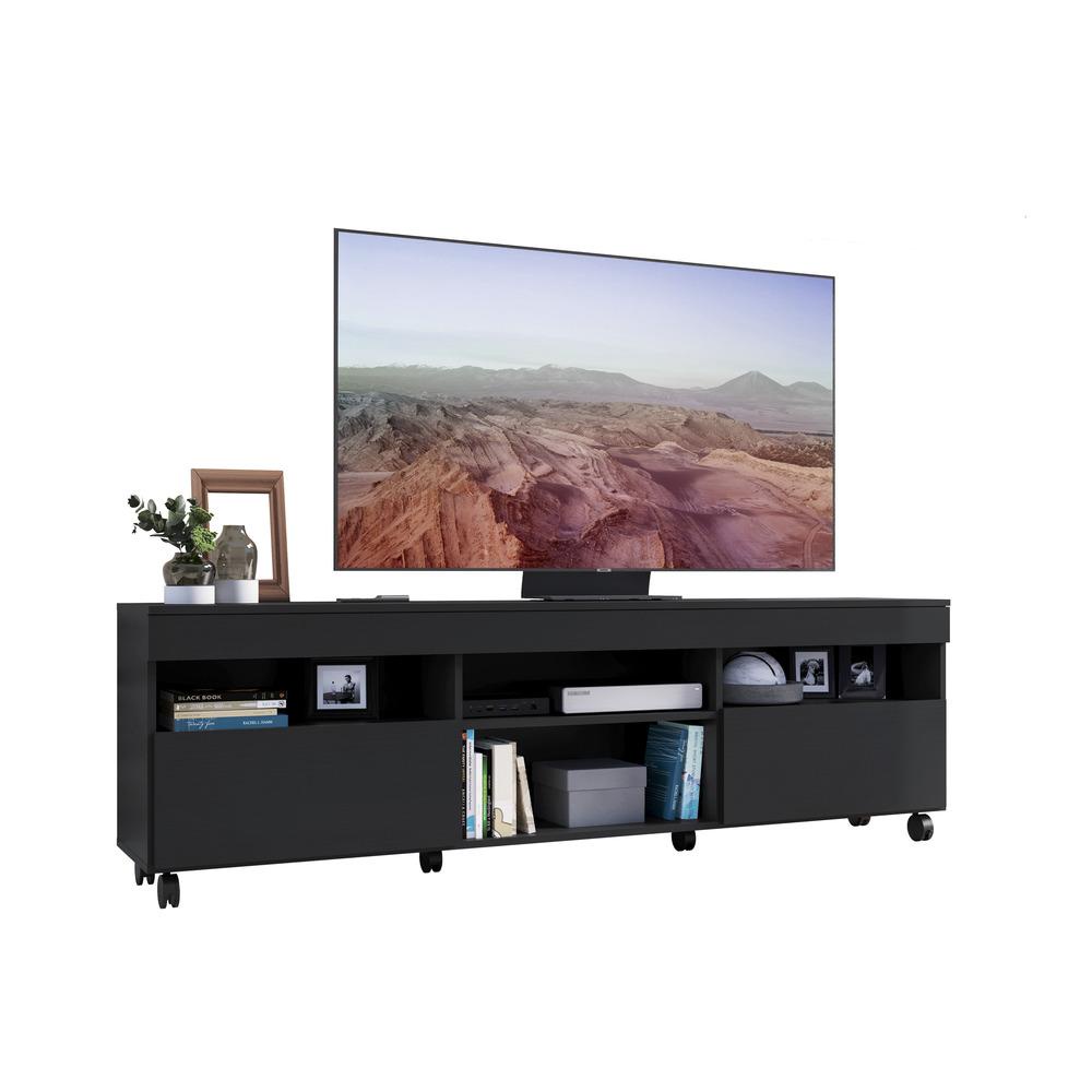 Rack TV 65" com Rodízios e 2 Portas Paris Multimóveis Preto em Oferta na Shopee
