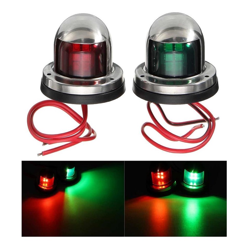 Par De Luz Navegação Aço Inox 12v Verde Vermelha Bombordo Boreste Lancha Barco Yacht Promo