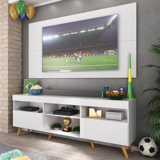 Rack c/ Painel TV 65" Retrô Holanda Multimóveis BR3133 Branco/Natural em Oferta na Shopee