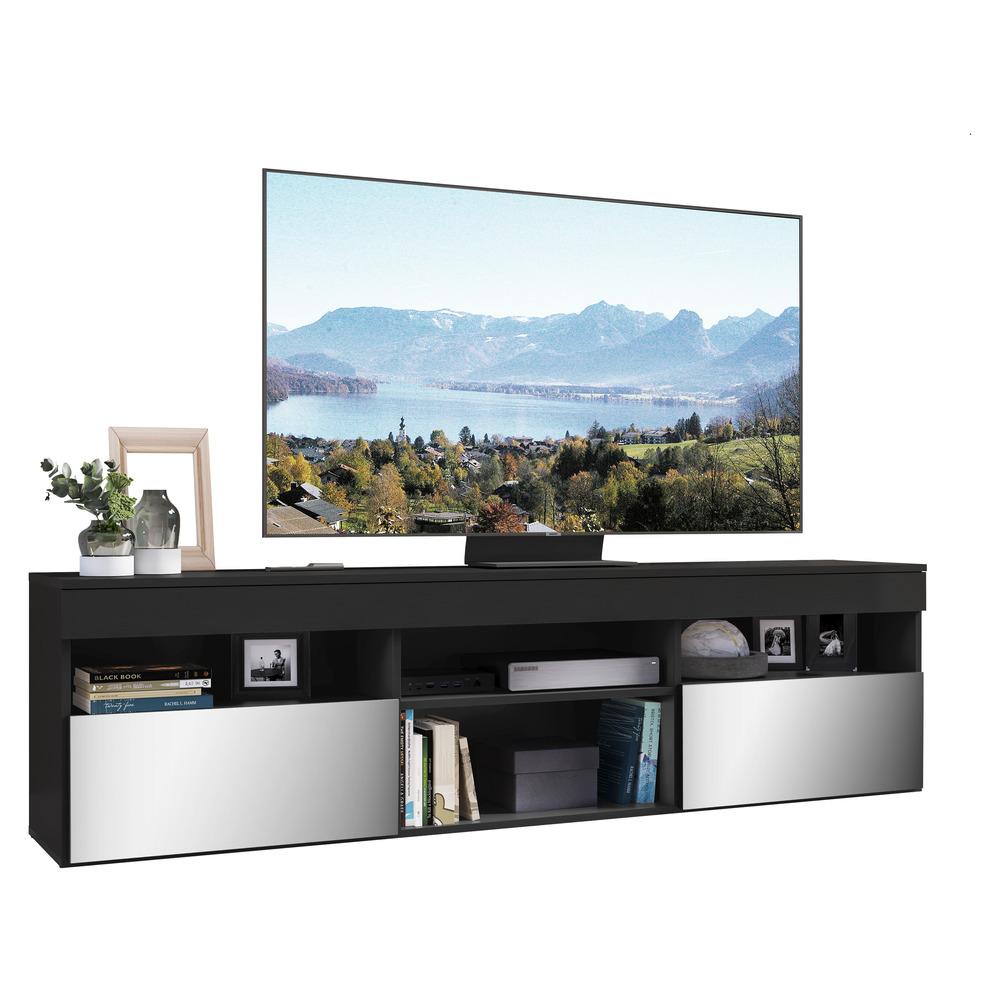 Rack TV 65" com Espelho e 2 Portas Paris Multimóveis Preto em Oferta na Shopee