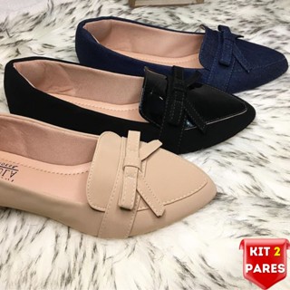Sapatilha Feminina Rasteirinha Sapato Feminino 2 Pares Sandalia Mocassim Mule Moda Social Confortavel