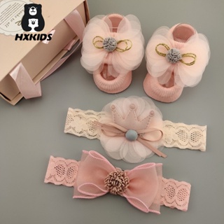 3Pcs/Set Lace Flower Baby Girl Headband Socks Crown Bows Recém-Nascido Faixas De Cabeça Acessórios De Cabelo em Oferta na Shopee