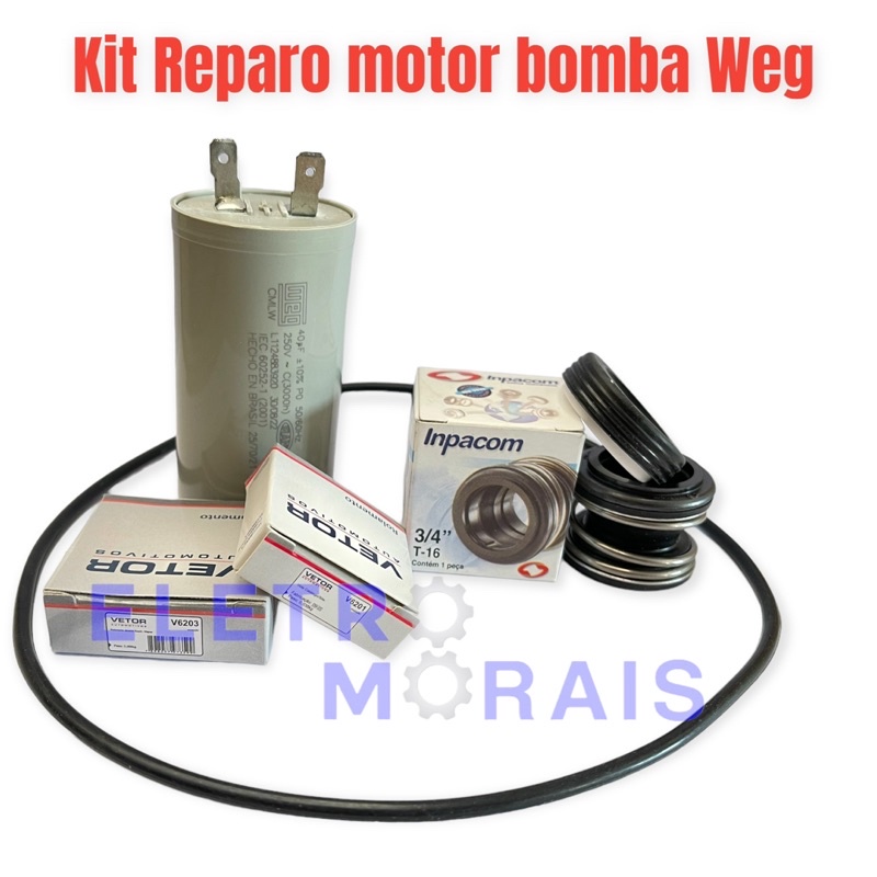 Kit Reparo Bomba Dancor Motor Weg (Capacitor+Selo Mecânico+Rolamento 6203 Vto+Rolamento 6201 Vto + Oring da Carcaça)