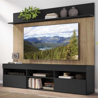 Rack com Painel TV 65" Madri Multimóveis Preto/Rustic com Suporte e Prateleira Preta em Oferta na Shopee
