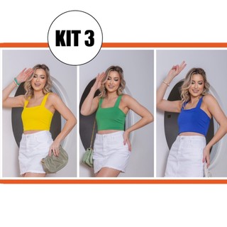 KIT 3: Cropped Alça Grossa Suplex - Copa do Mundo Cores do Brasil em Oferta na Shopee