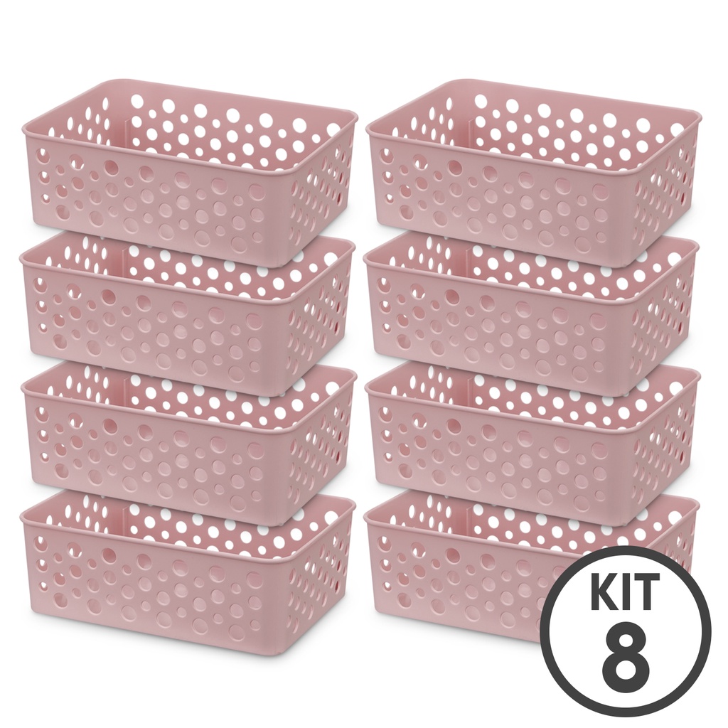 Kit 8 Cestos Organizador Multiuso P 19x13 Rose Usual Utilidades