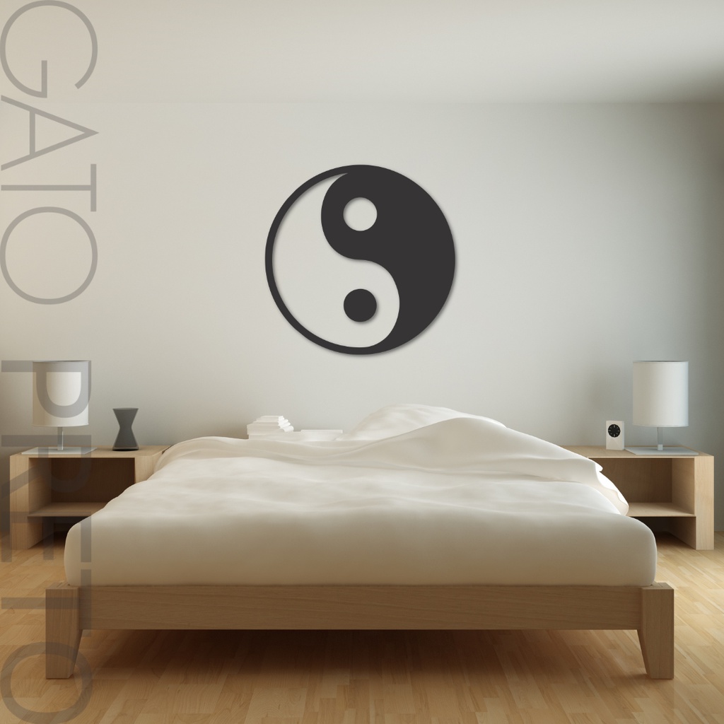 Placa Quadro Símbolo Místico YIN YANG Madeira MDF Com Fita Dupla Face Preto Fosco