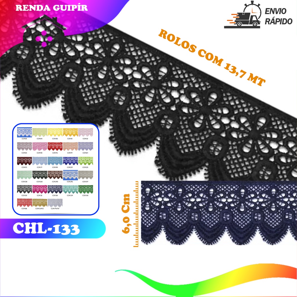 Renda Guipir CHL-133 - 6.0 Cm -  Rolo C/13.7 Metros