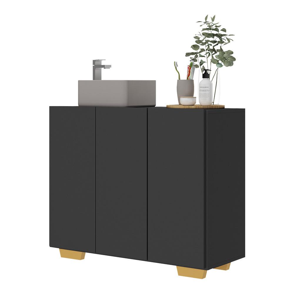 Gabinete Banheiro 3 Portas 90cm Multimóveis MP5031 Preto/Natural em Oferta na Shopee