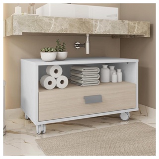 Gabinete Armário Banheiro Com Rodízios Branco Towel Caemmun em Oferta na Shopee