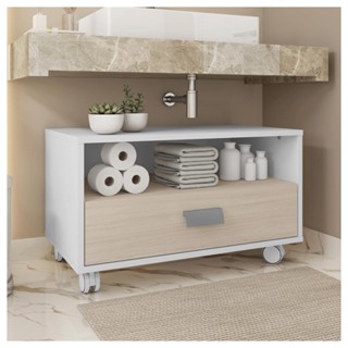 Gabinete Armário Banheiro Com Rodízios Branco Towel Caemmun em Oferta na Shopee