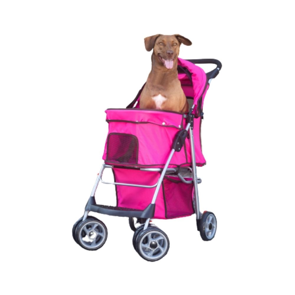 Carrinho Passeio Pet Cão Gato Até 9kg Com Cesto Porta Copos Tela Ventilação Teto Solar Freio