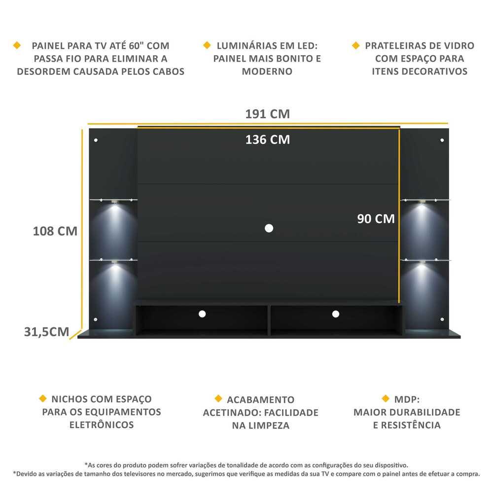 Painel com 4 Leds para TV até 60" Multimóveis Vegas FG3396 Preto — imagem 2 de 2