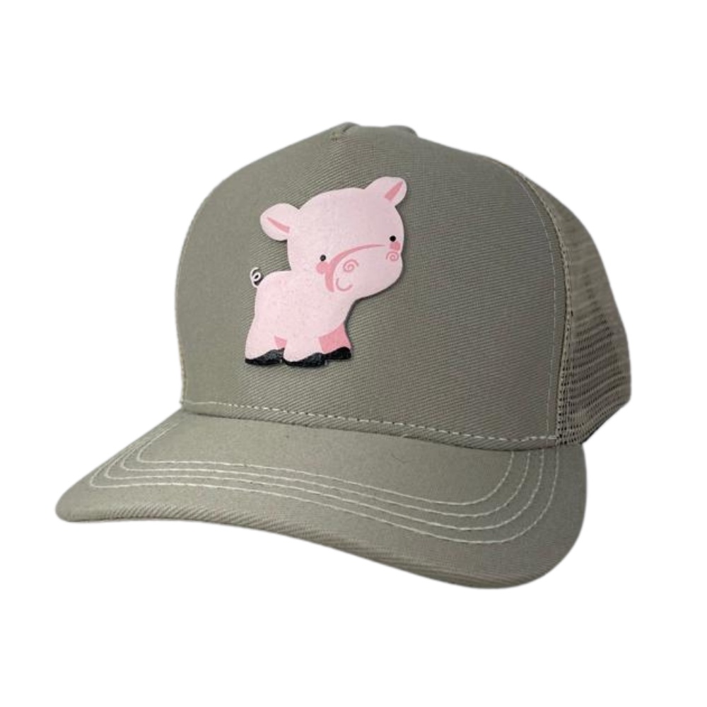 Boné Country Infantil Love Horse Original Bege Porquinho Estampado Aba Curva