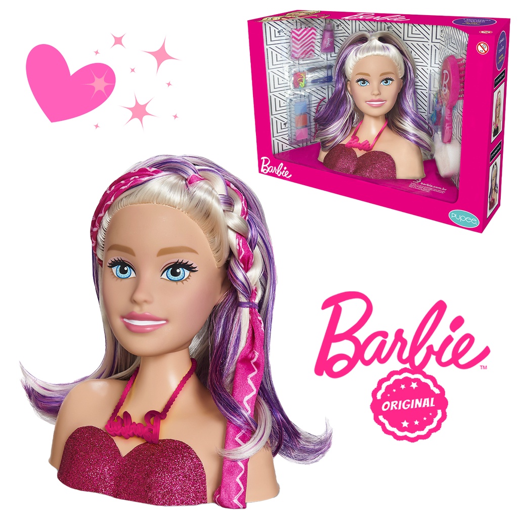 Boneca Barbie Busto Para Pentear e Maquiar Com Acessórios Maquiagem Brinquedo Infantil