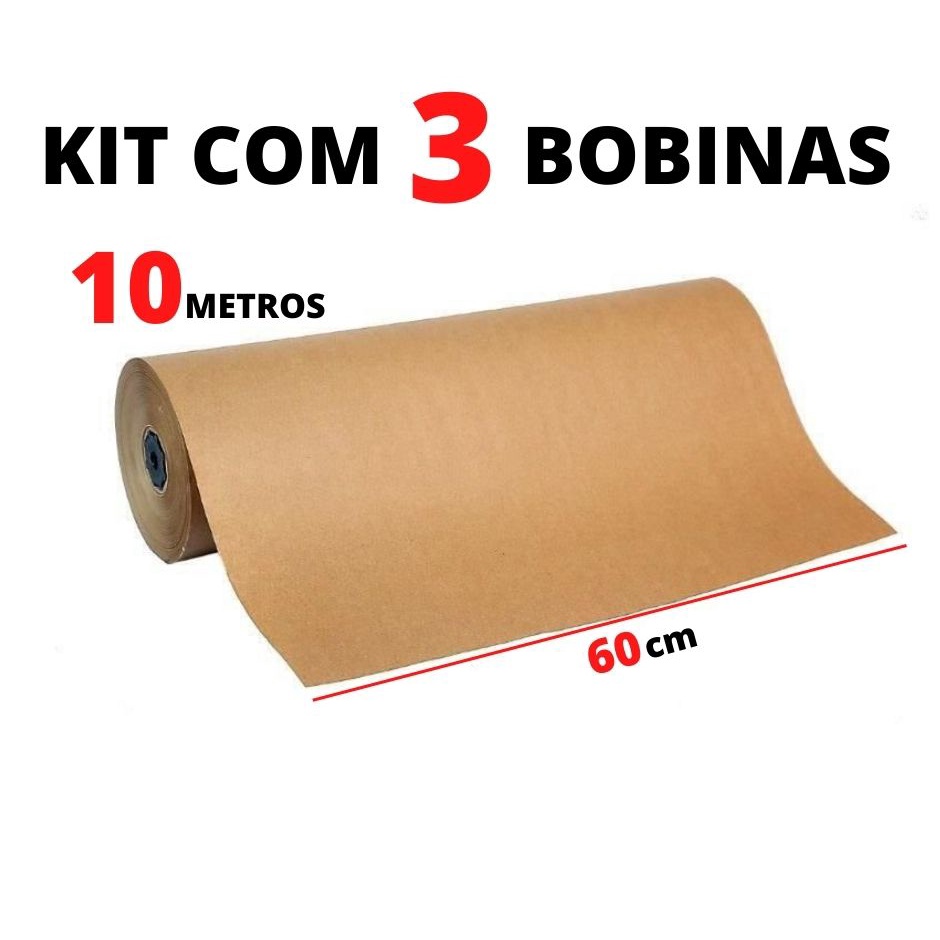 Kit Com 3 Bobinas Papel Kraft 80g C 60cm De Largura X 10 Metros De Comprimento P Embalagem 0110