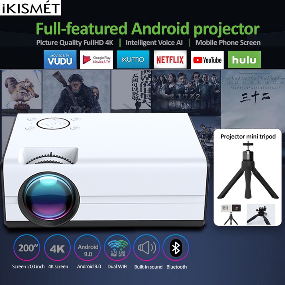 Projetor 4k Ultra Hd Android 9.0 LCD 7500 Lúmens 1080p Wifi Com Suporte Para Cinema Doméstico Bluetooth Usb Led Mini Portátil