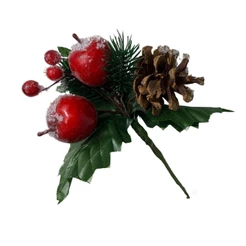 Pick Natalino 16cm Enfeite de Natal com Pinhas e Azevinhos